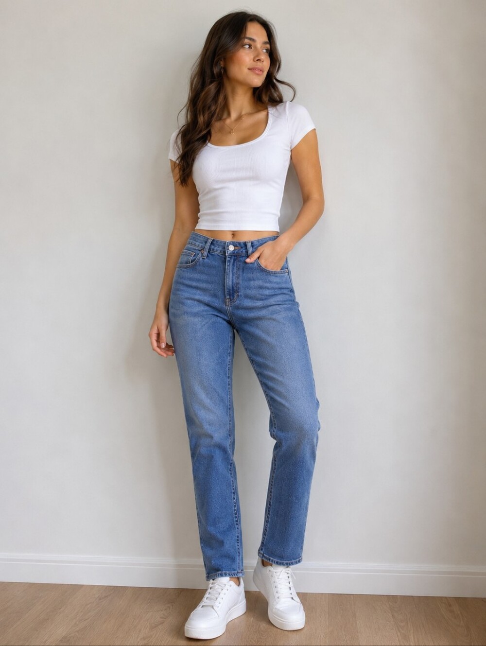 Old Navy High-Rise Straight-Leg Jeans in Medium Blue Wash